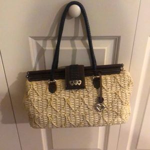 Vintage Brighton Straw Handbag with Brown leather trim